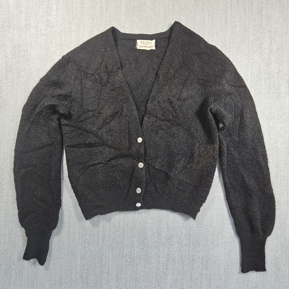 Saks Fifth Avenue‎ Women's 100% Alpaca Black Cardigan Long Sleeve Sz 36